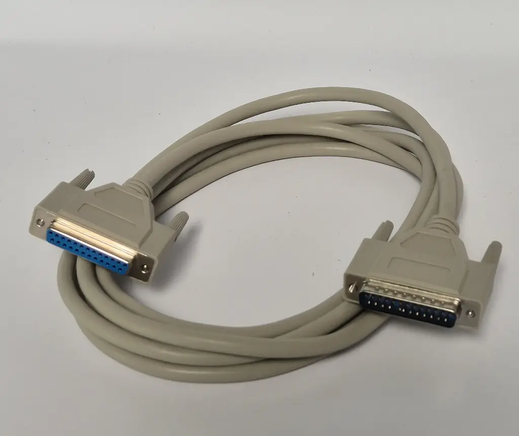 D-Sub Cable 25-pol, 1:1, DB25, m-f, potted and shielded